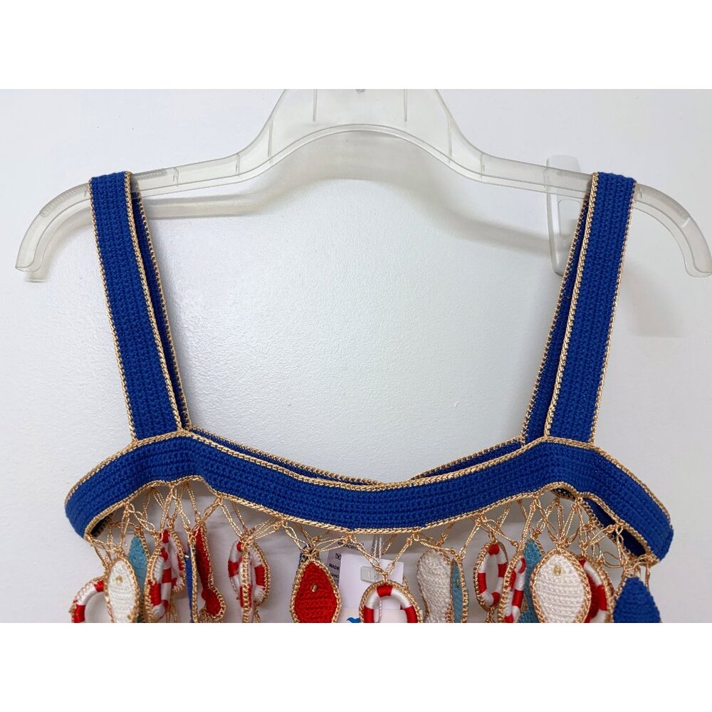 NWT My Beachy Side Poisson Knit Crochet Tank Top Blue Fish Nautical Inner Tube M - Picture 5 of 11